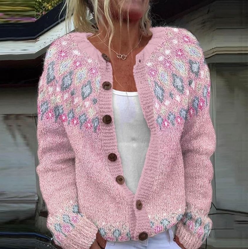 Clara - Dame Rosa Strik Vest Med Print