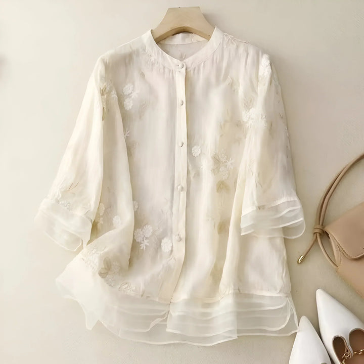 Emma - Dame Elegant Luftig Broderet Bluse