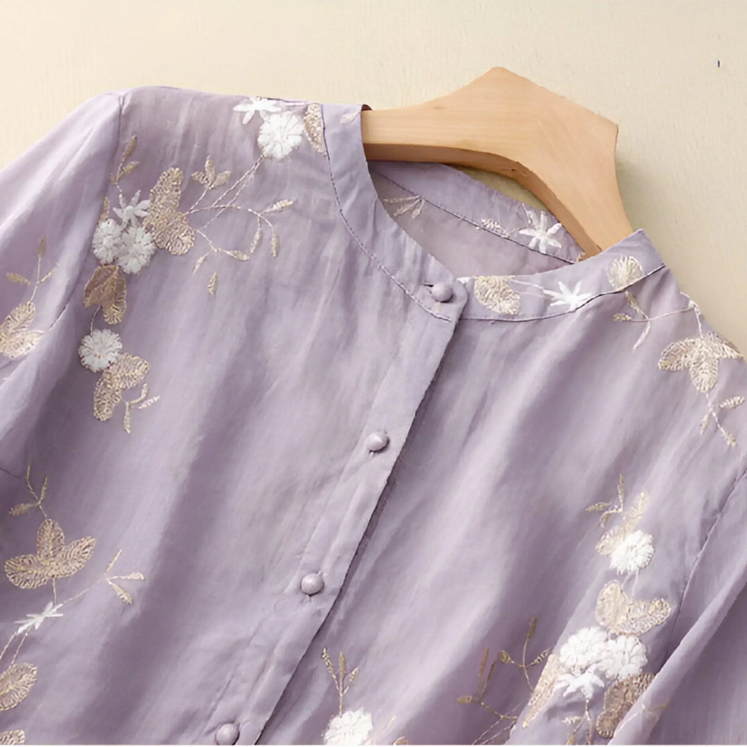 Emma - Dame Elegant Luftig Broderet Bluse