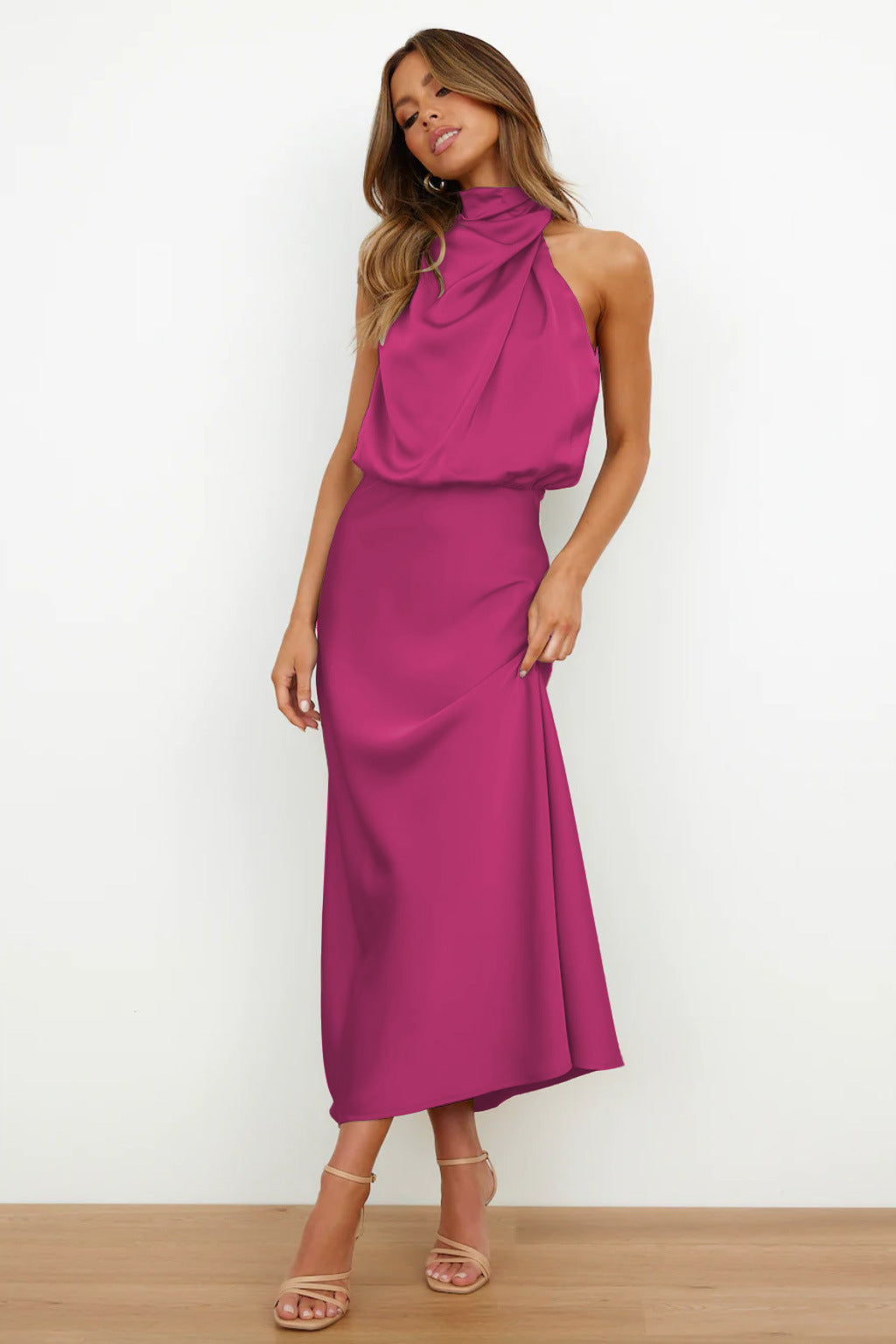 Emma - Dame Elegant Halterneck Maxi Kjole