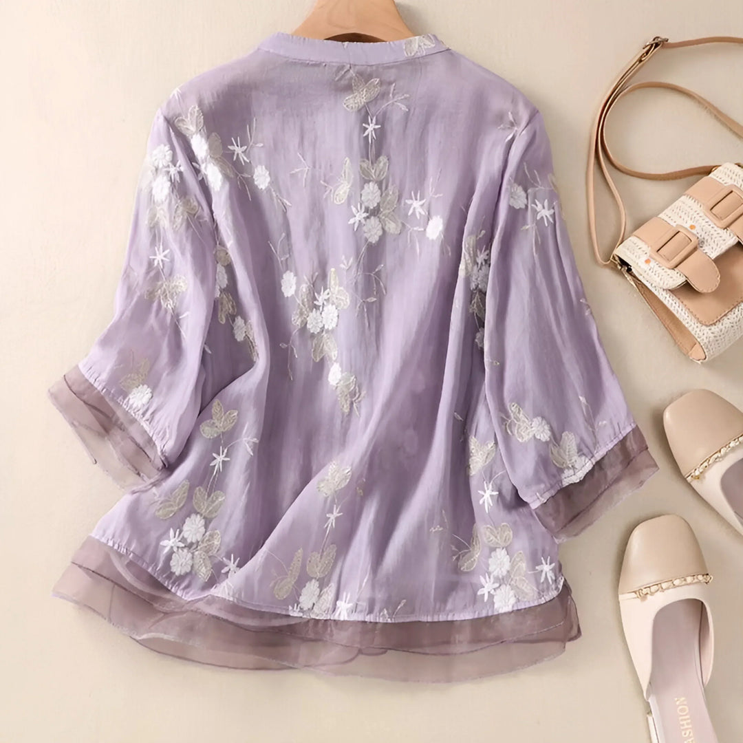 Emma - Dame Elegant Luftig Broderet Bluse