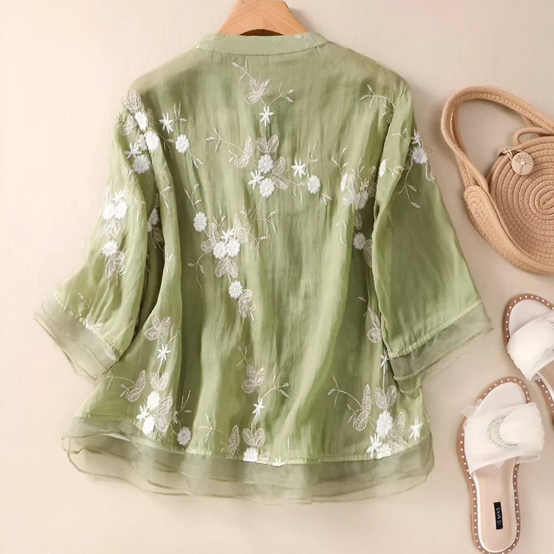 Emma - Dame Elegant Luftig Broderet Bluse