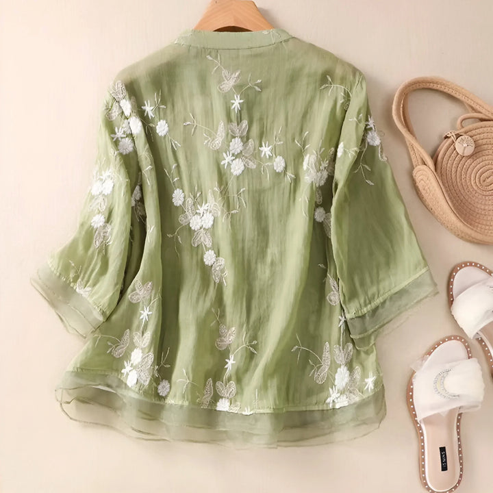 Emma - Dame Elegant Luftig Broderet Bluse