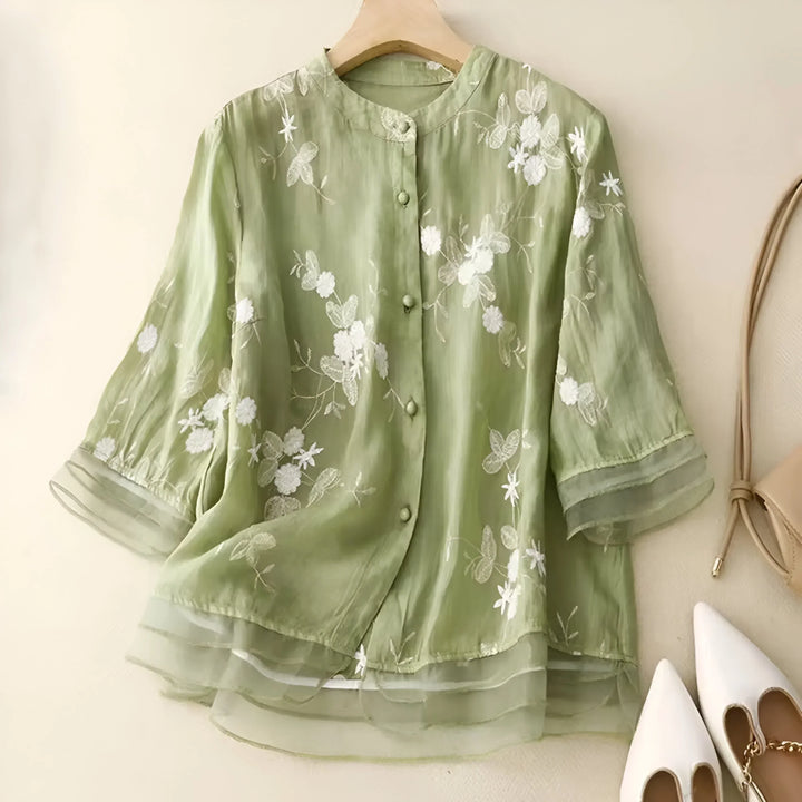 Emma - Dame Elegant Luftig Broderet Bluse