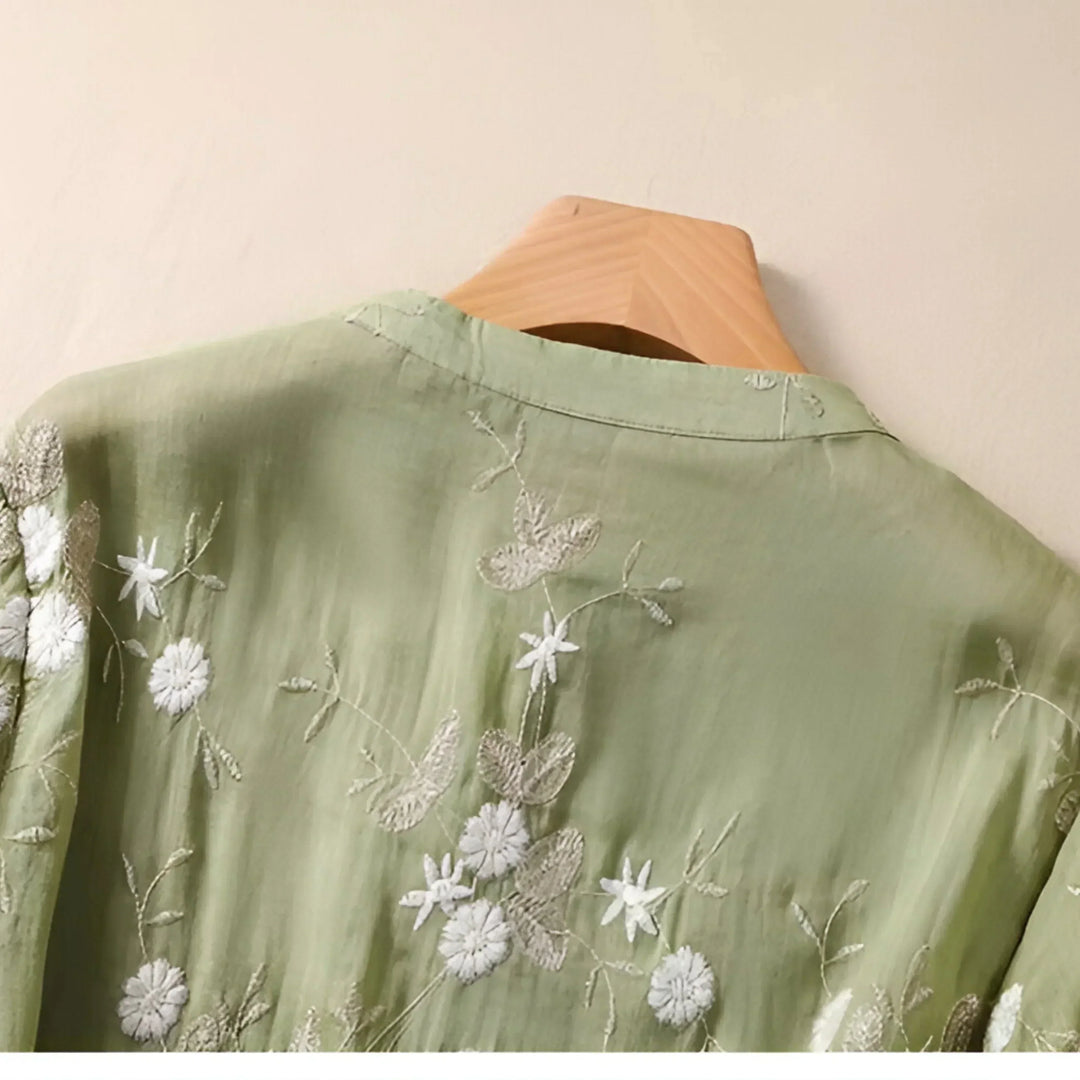 Emma - Dame Elegant Luftig Broderet Bluse