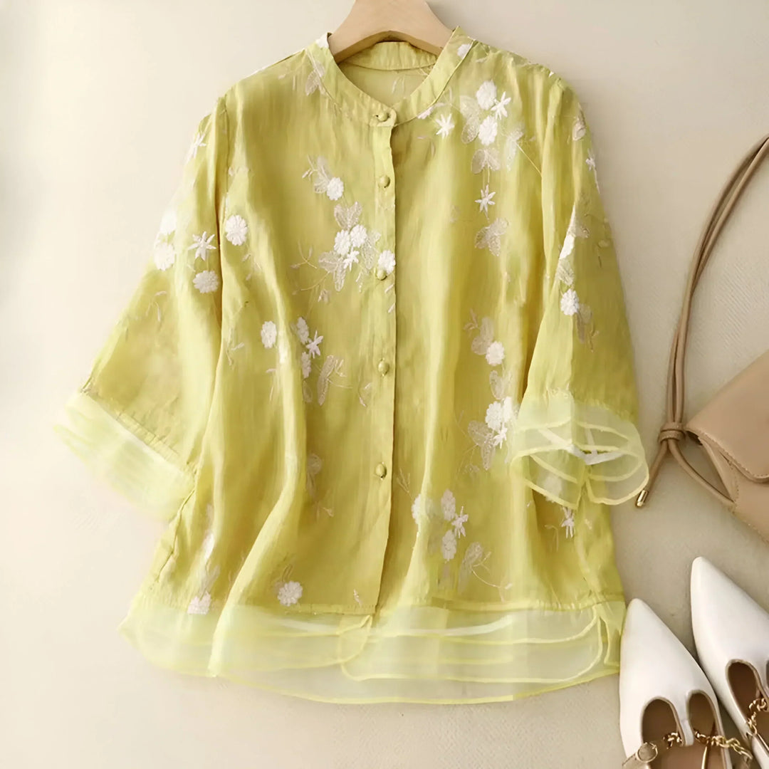 Emma - Dame Elegant Luftig Broderet Bluse