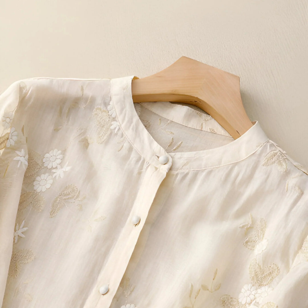 Emma - Dame Elegant Luftig Broderet Bluse