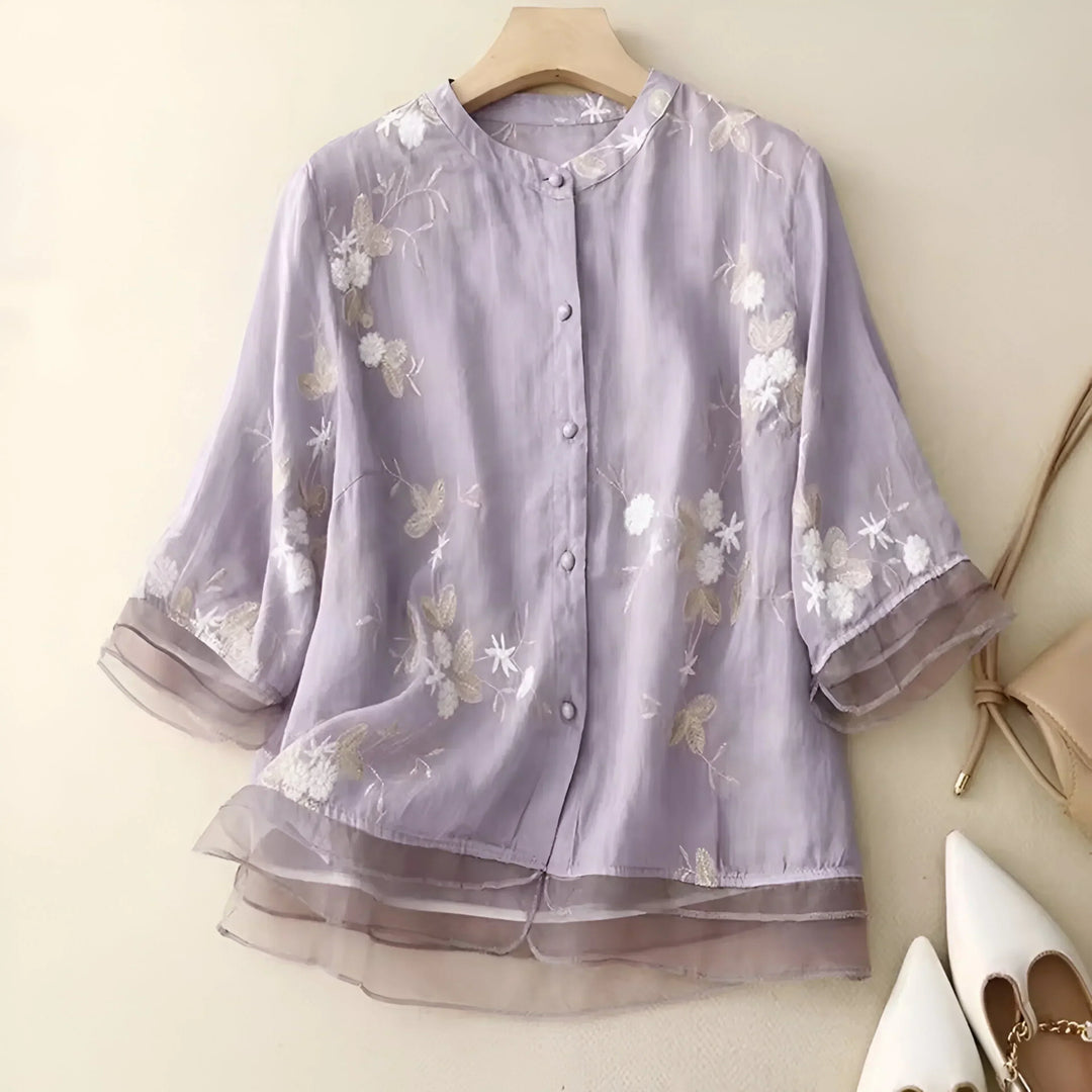 Emma - Dame Elegant Luftig Broderet Bluse
