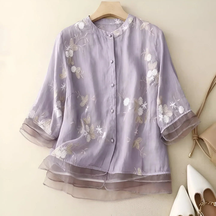 Emma - Dame Elegant Luftig Broderet Bluse