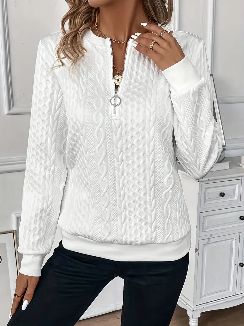 Zoey - Dame Helårssæson Kabelstrik Sweater Med Lynlås