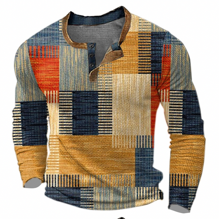 Johan - Herre Langærmet Geometrisk Henley-Skjorte