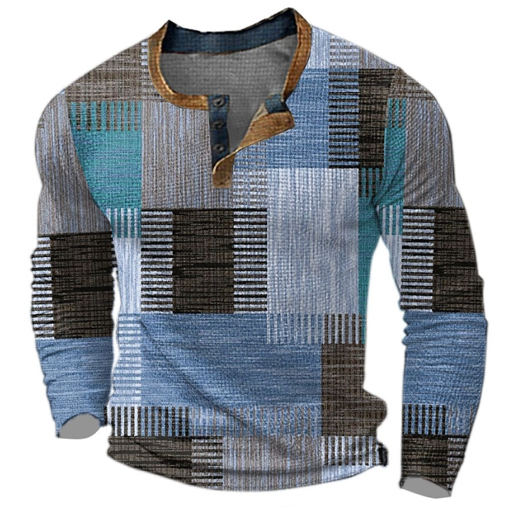 Johan - Herre Langærmet Geometrisk Henley-Skjorte