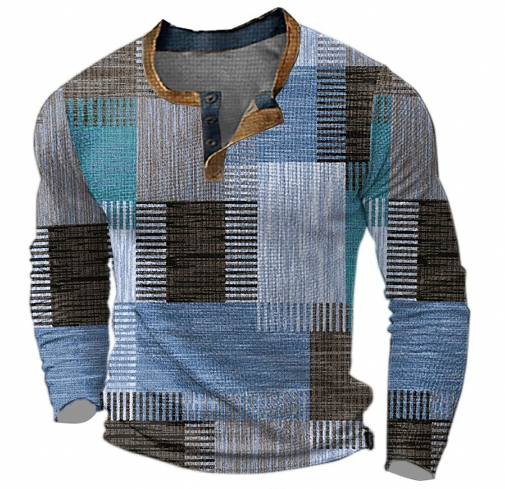 Johan - Herre Langærmet Geometrisk Henley-Skjorte