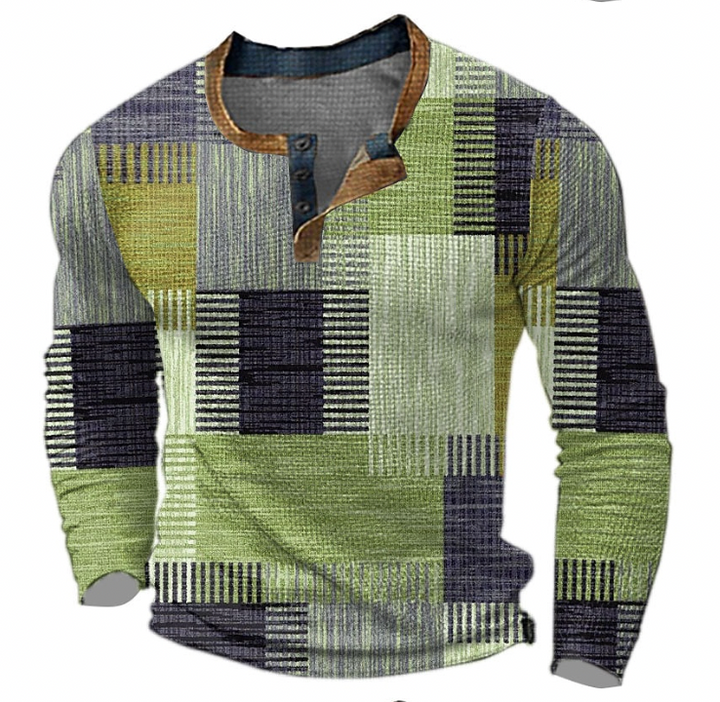 Johan - Herre Langærmet Geometrisk Henley-Skjorte