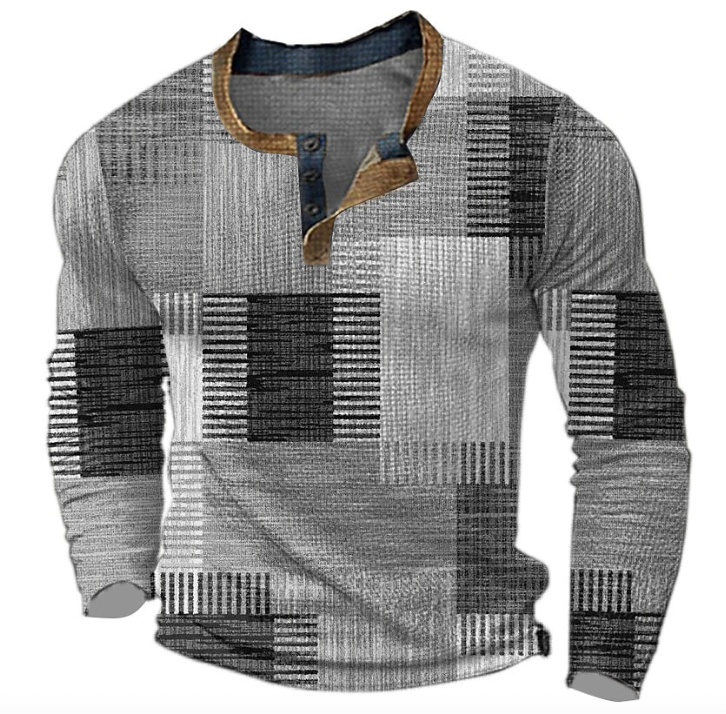 Johan - Herre Langærmet Geometrisk Henley-Skjorte
