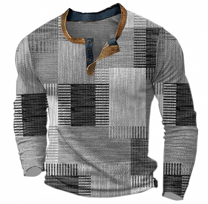 Johan - Herre Langærmet Geometrisk Henley-Skjorte