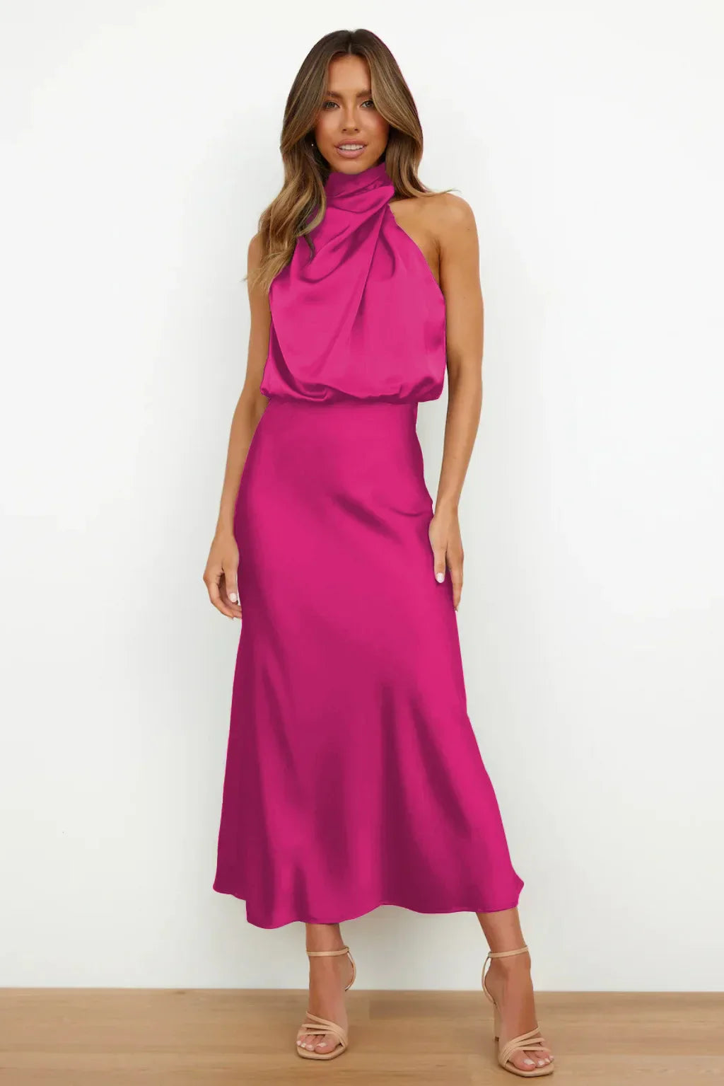 Emma - Dame Elegant Halterneck Maxi Kjole