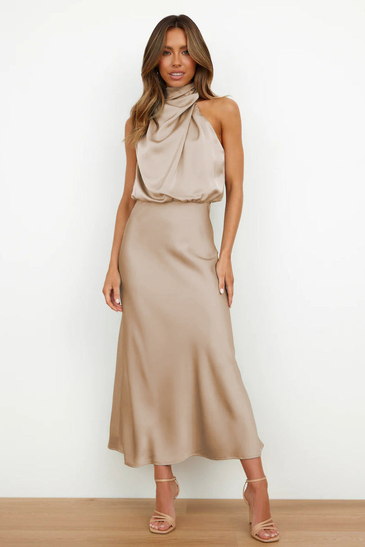 Emma - Dame Elegant Halterneck Maxi Kjole