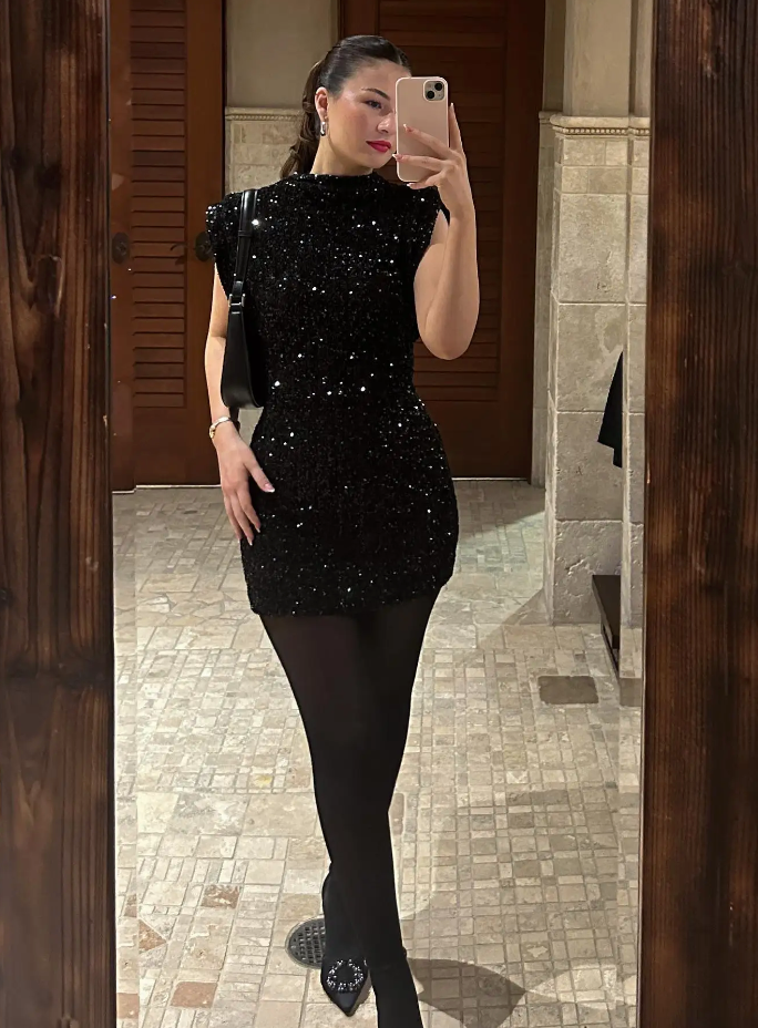 Selina - Dame Glamourøs Skinnende Pailletkjole