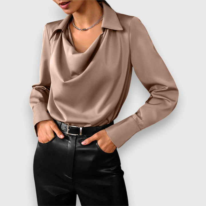 Alisa - Dame Elegant Draperet Krave Bluse
