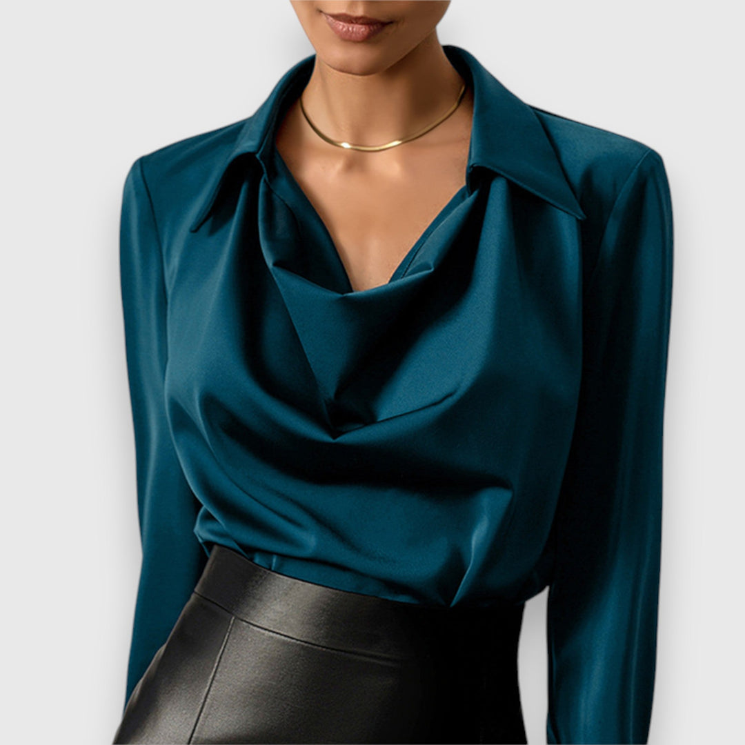 Alisa - Dame Elegant Draperet Krave Bluse