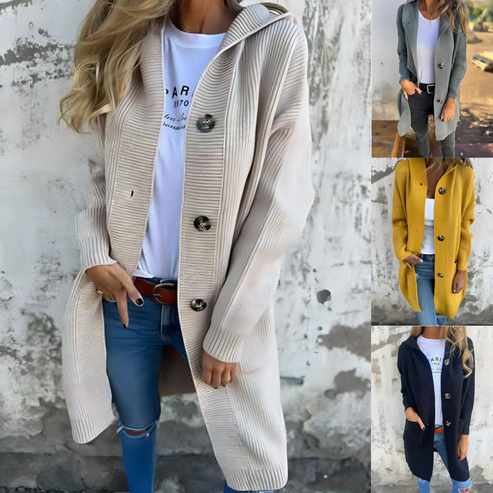 Ellie - Dame Hyggelig Knaplukket Hættet Cardigan