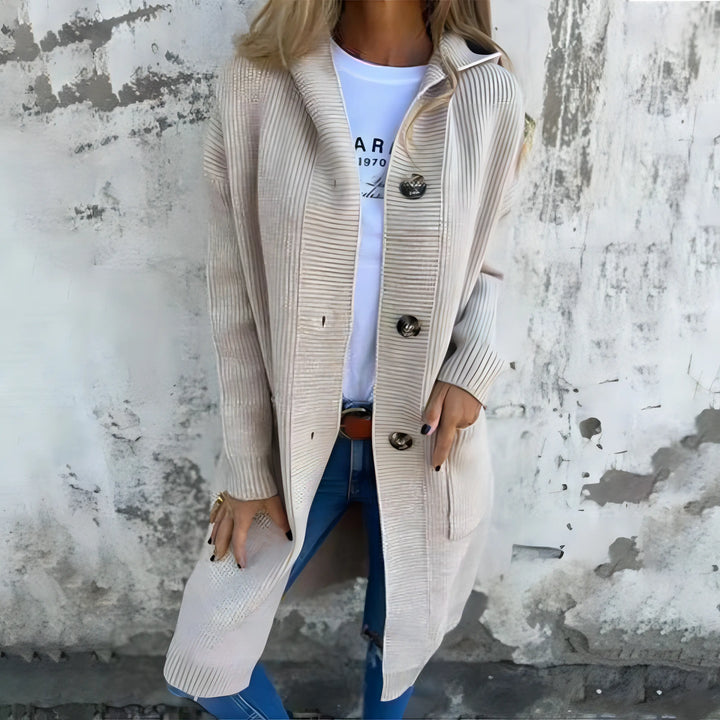 Ellie - Dame Hyggelig Knaplukket Hættet Cardigan