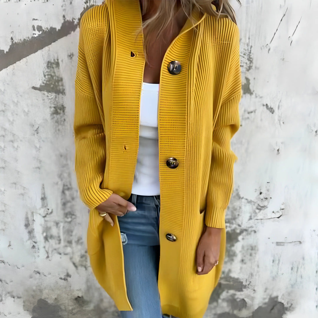 Ellie - Dame Hyggelig Knaplukket Hættet Cardigan