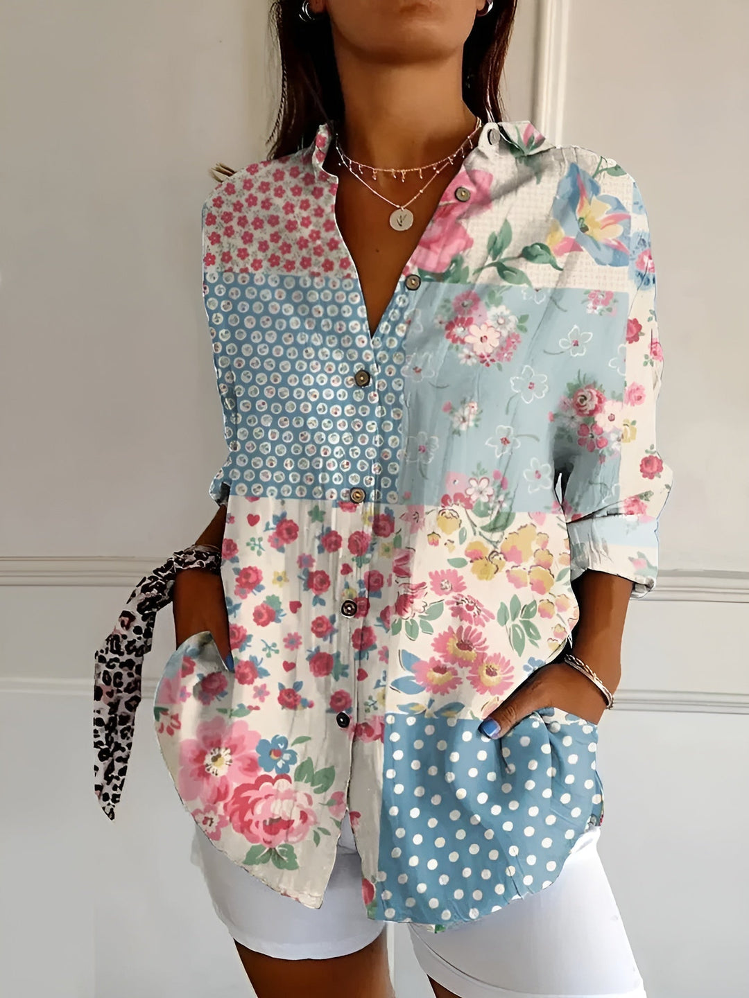 Marianne - Dame Elegant Flydende Blomster Bluse