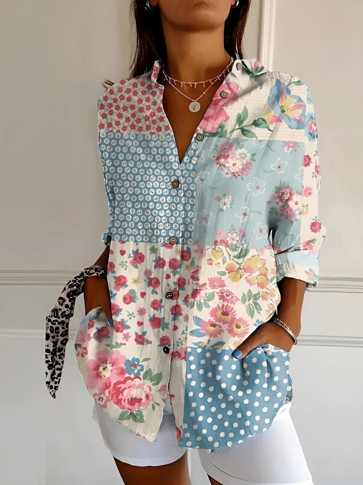 Marianne - Dame Elegant Flydende Blomster Bluse