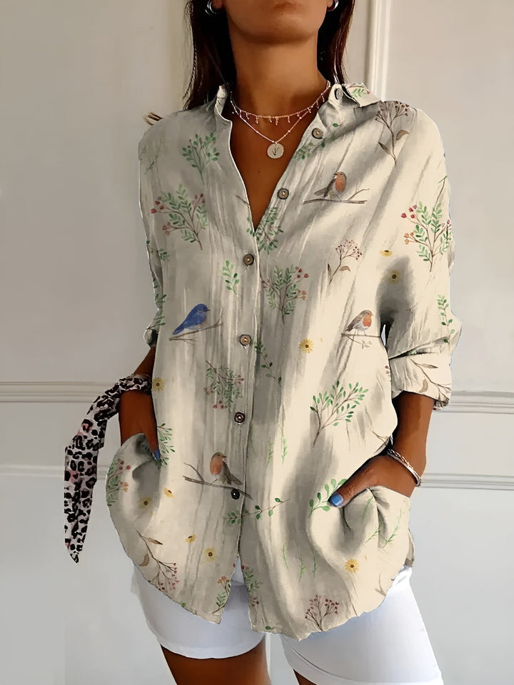 Marianne - Dame Elegant Flydende Blomster Bluse