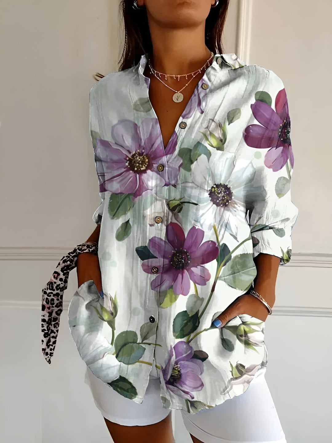 Marianne - Dame Elegant Flydende Blomster Bluse