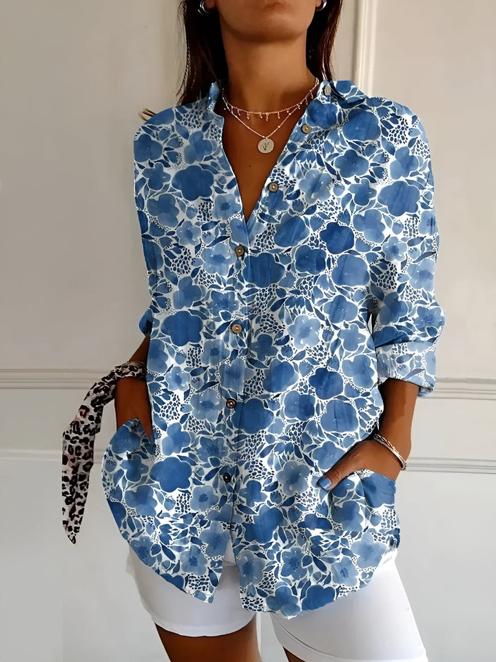 Marianne - Dame Elegant Flydende Blomster Bluse