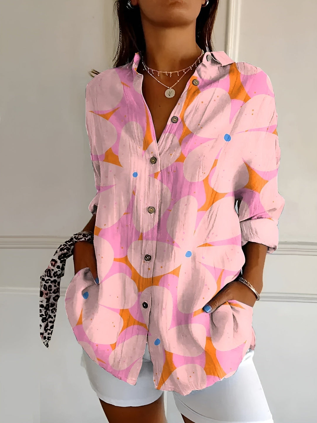Marianne - Dame Elegant Flydende Blomster Bluse