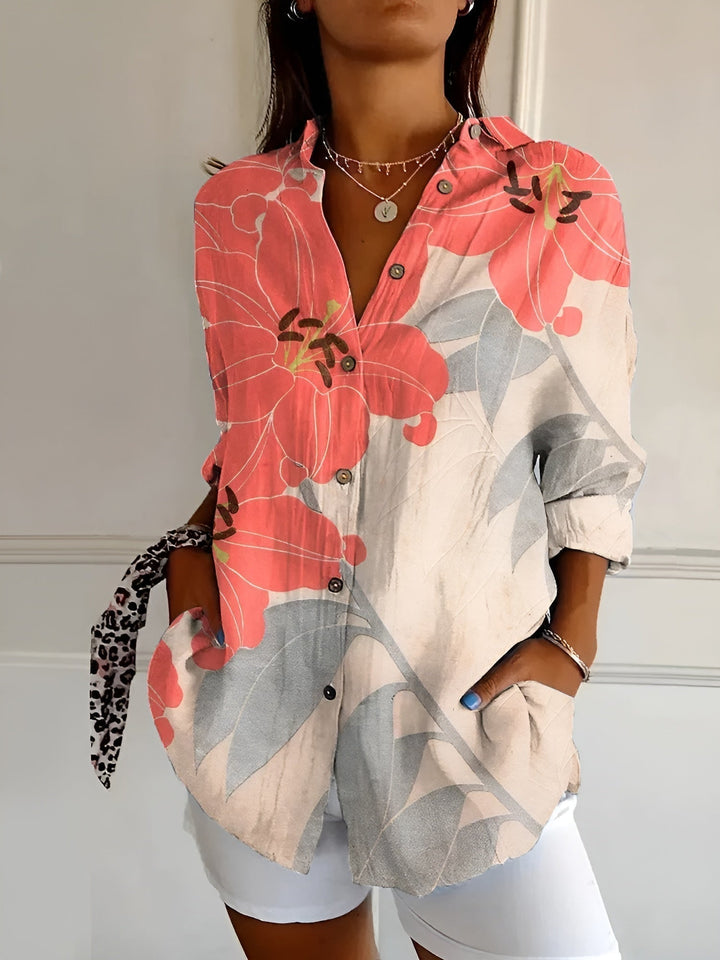 Marianne - Dame Elegant Flydende Blomster Bluse