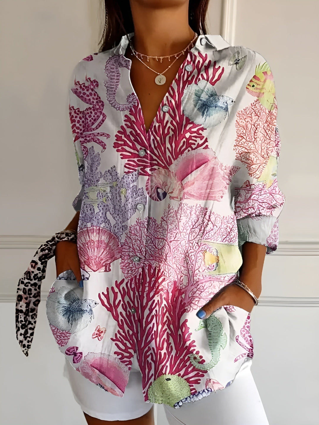 Marianne - Dame Elegant Flydende Blomster Bluse