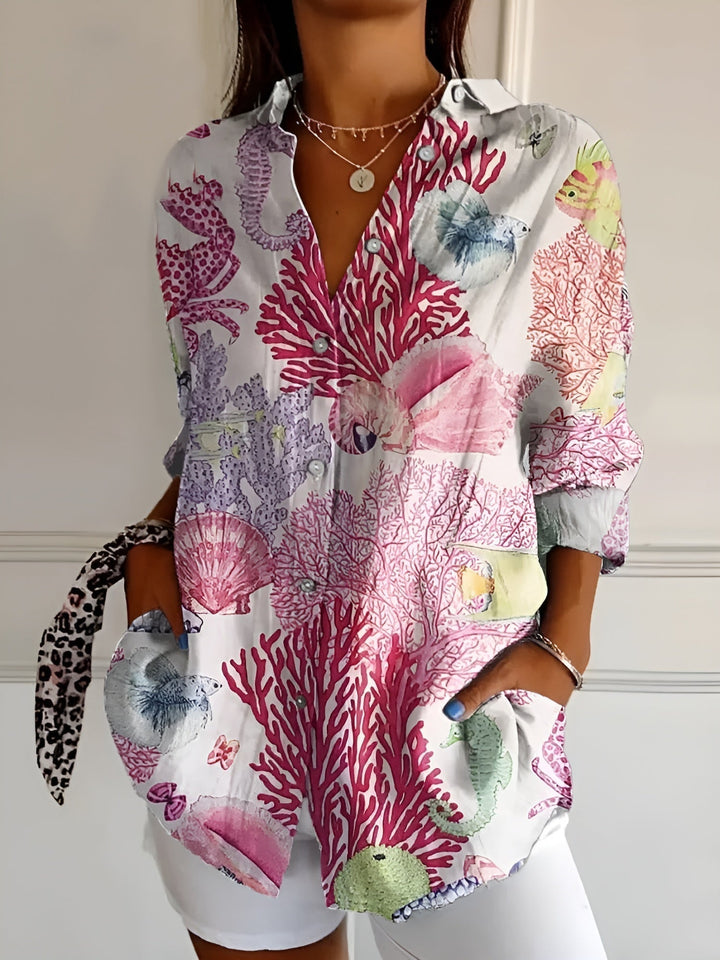 Marianne - Dame Elegant Flydende Blomster Bluse